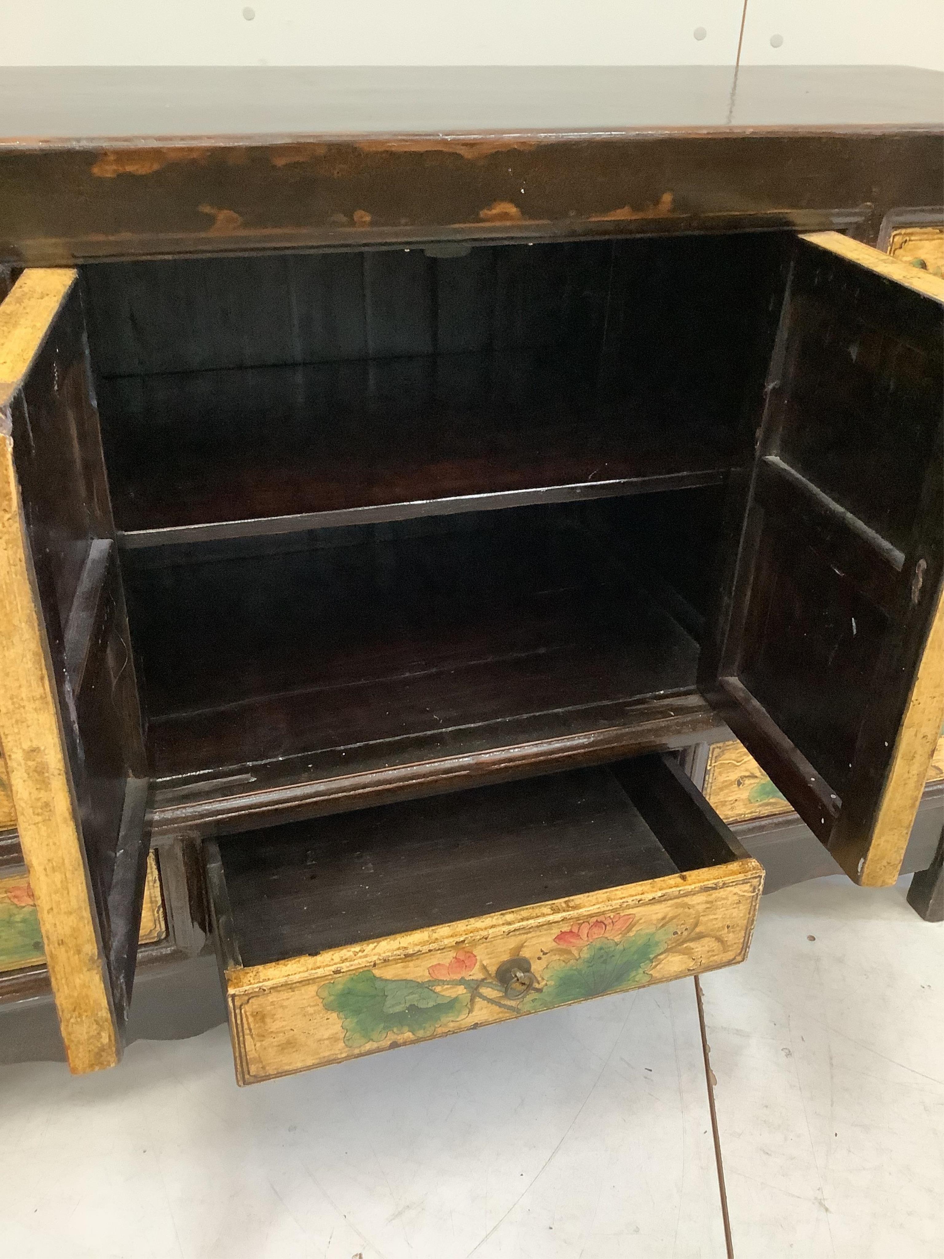 A small Chinese painted sideboard, width 132cm, depth 44cm, height 87cm